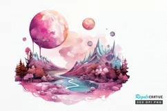 Watercolor Candy Planet Landscape PNG Clipart Product Image 1