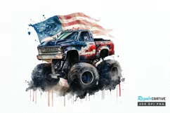 Watercolor American Monster Truck png clipart Product Image 1