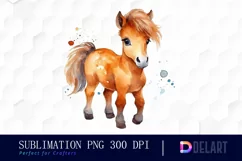 Watercolor Cute Horse Kids Cartoon Clipart, Sublimation Art Product Image 1