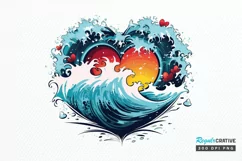 Retro Beach Heart Watercolor PNG Clipart Product Image 1