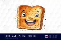 Watercolor Cute Toast Happy Face Clipart, Sublimation Art Product Image 1