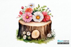 Flower Wooden Stump Watercolor Sublimation PNG Clipart Product Image 1