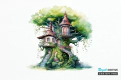 Fairy Tree House Watercolor PNG Clipart Product Image 1