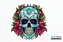 Flower Skull Stained Glass Sublimation PNG Clipart Product Image 1