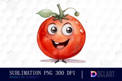 Watercolor Cute Tomato Happy Face Clipart Image Product Image 1