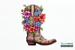 Western Floral Boots Sublimation PNG Clipart Product Image 1