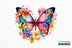 Rainbow Butterfly and Flowers PNG Clipart Product Image 1