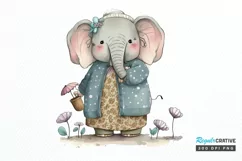 Watercolor Cute Elephant Grandma png clipart Product Image 1