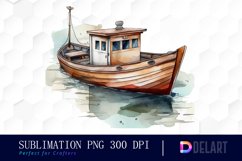 Retro Fishing Boat Watercolor Sublimation Art Product Image 1