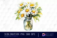 Watercolor Daisy Flower in Glass Vase Sublimation Clipart Product Image 1