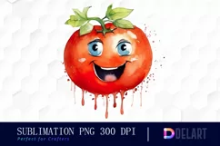 Watercolor Cute Tomato Happy Face PNG Clipart Product Image 1