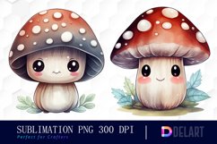 Watercolor Kawaii Mushrooms Clipart, Illustration Clipart Product Image 1