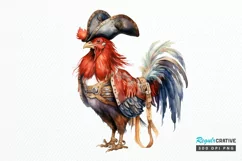 Rooster Pirate Watercolor Sublimation PNG Clipart Product Image 1