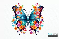 Rainbow Butterfly and Flowers PNG Clipart Product Image 1