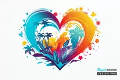Retro Beach Heart Watercolor PNG Clipart Product Image 1