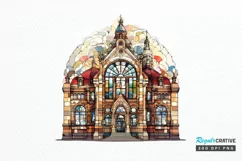 Stained Glass Old Building Sublimation PNG Clipart Product Image 1