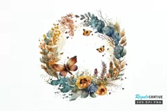 Watercolor Floral Wreath Autumn PNG Clipart Product Image 1