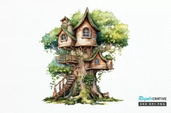Fairy Tree House Watercolor PNG Clipart Product Image 1