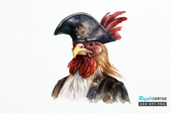 Rooster Pirate Watercolor Sublimation PNG Clipart Product Image 1