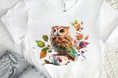 Watercolor Cute Owl with a Cup PNG Clipart Product Image 2