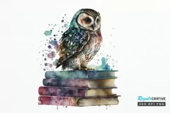 Watercolor Owl On Books PNG Clipart Product Image 1