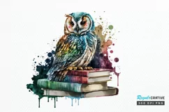 Watercolor Owl On Books PNG Clipart Product Image 1