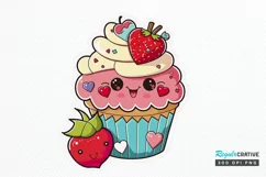 Cute Kawaii Cupcakes Valentine Stickers PNG Clipart Product Image 1