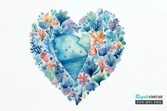 Ocean Heart Watercolor Sublimation PNG Clipart Product Image 1