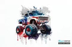 Watercolor American Monster Truck png clipart Product Image 1
