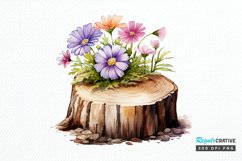 Flower Wooden Stump Watercolor Sublimation PNG Clipart Product Image 1