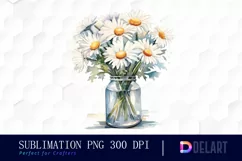 Watercolor Daisy Flower in Glass Vase Clipart Product Image 1