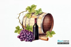 Vintage Grape Wine Bottle and Barrel PNG Clipart Product Image 1