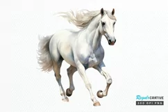Beautiful White Horse Watercolo PNG Clipart Product Image 1