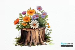 Flowers On Tree Stump Watercolor PNG Clipart Product Image 1