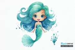 Cute Mermaid Watercolor PNG Clipart Product Image 1