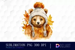 Watercolor Bear Autumn Themed Knitted PNG Clipart Product Image 1