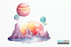 Watercolor Candy Planet Landscape PNG Clipart Product Image 1