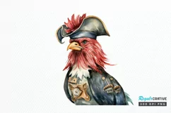 Rooster Pirate Watercolor Sublimation PNG Clipart Product Image 1