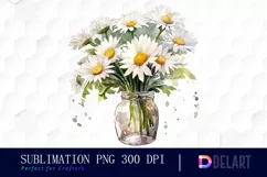 Watercolor Daisy Flower in Glass Vase Sublimation Graphics Product Image 1