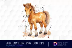 Watercolor Cute Horse Kids Cartoon Clipart, Sublimation Art Product Image 1
