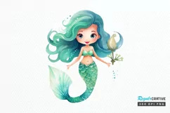 Cute Mermaid Watercolor PNG Clipart Product Image 1