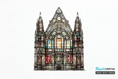 Stained Glass Old Building Sublimation PNG Clipart Product Image 1