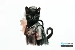 Watercolor Black Cat Nurse png clipart Product Image 1