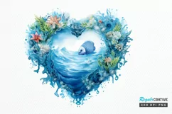 Ocean Heart Watercolor Sublimation PNG Clipart Product Image 1