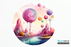 Watercolor Candy Planet Landscape PNG Clipart Product Image 1