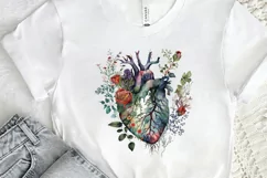 Watercolor Anatomical Floral Heart PNG Clipart Product Image 2
