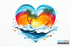 Retro Beach Heart Watercolor PNG Clipart Product Image 1