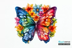 Rainbow Butterfly and Flowers PNG Clipart Product Image 1