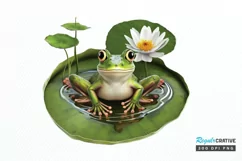 Watercolor Cute Frog on a Lilly pad PNG Clipart Product Image 1