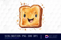 Watercolor Cute Toast Happy Face Clipart, Sublimation Art Product Image 1